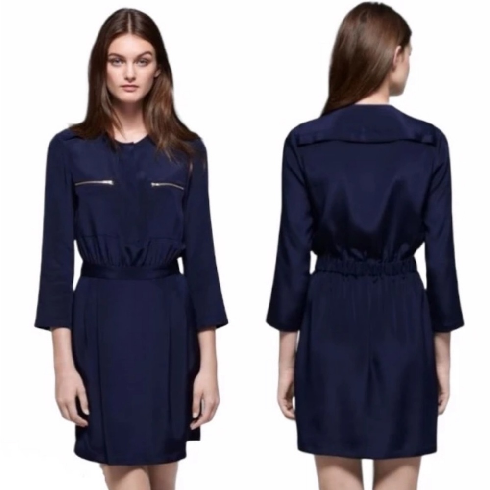 Theory Brunella Zip-Pocket Basque Silk Dress